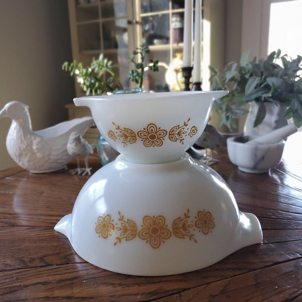 Vintage Pyrex | Butterfly Gold | 2 Cinderella Mixing Bowls | 1970s